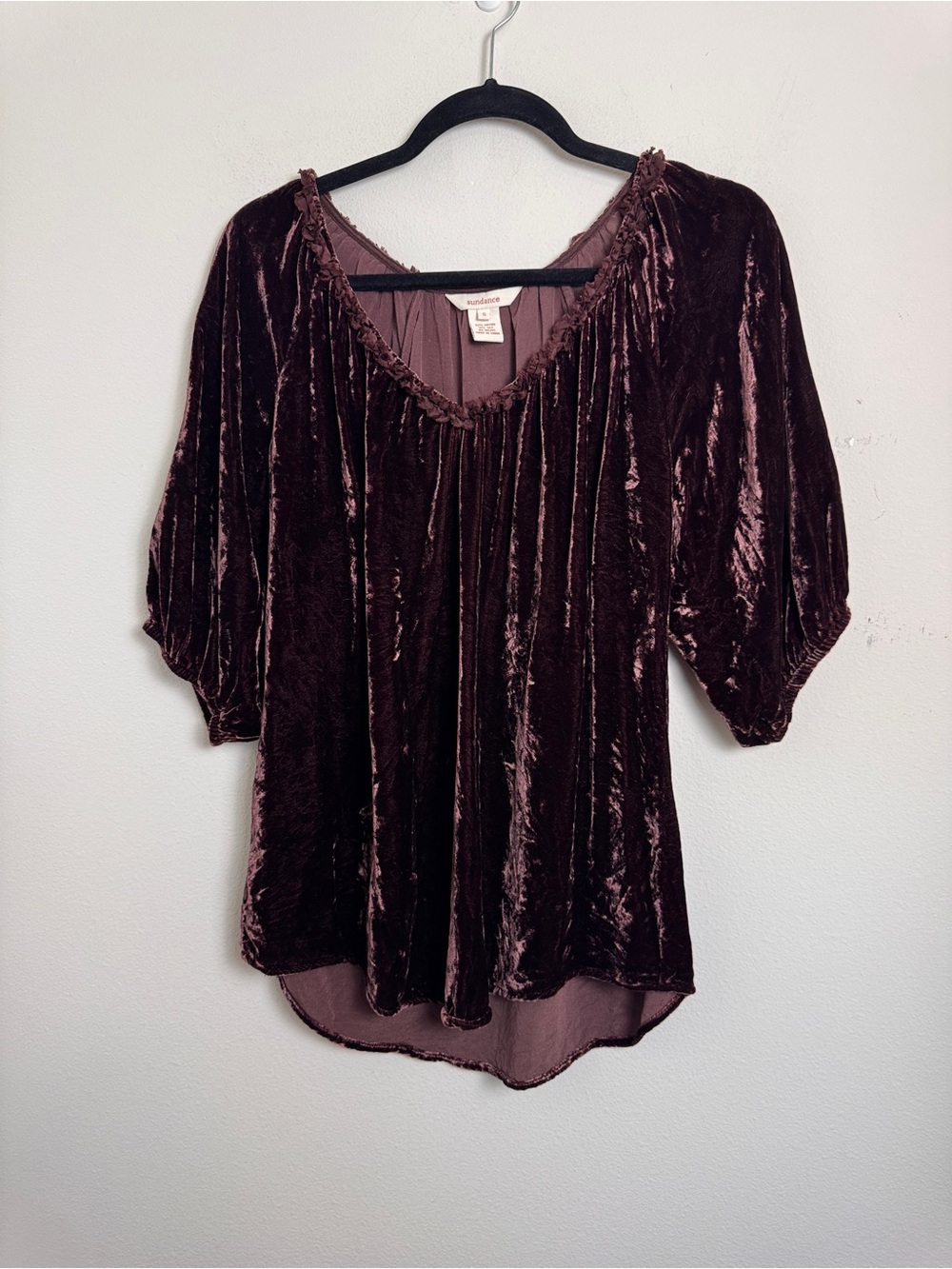 Sundance Silk Blend Brown Velvet Blouse Size Medium Boho Western